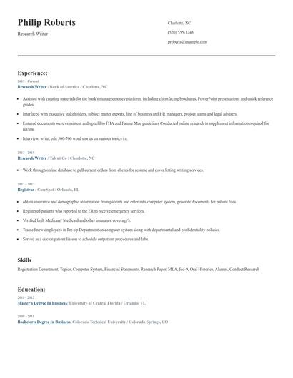 Research Writer Resume