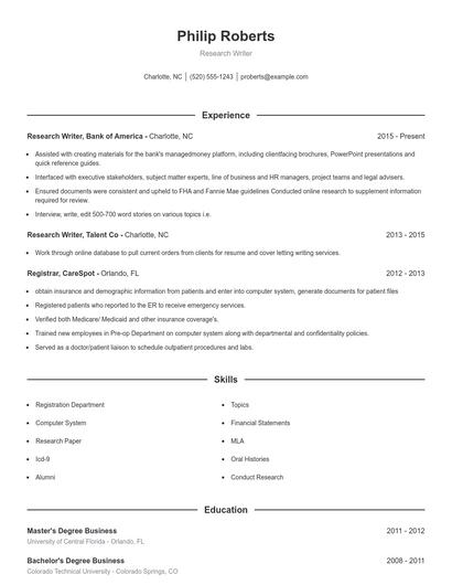 Research Writer Resume