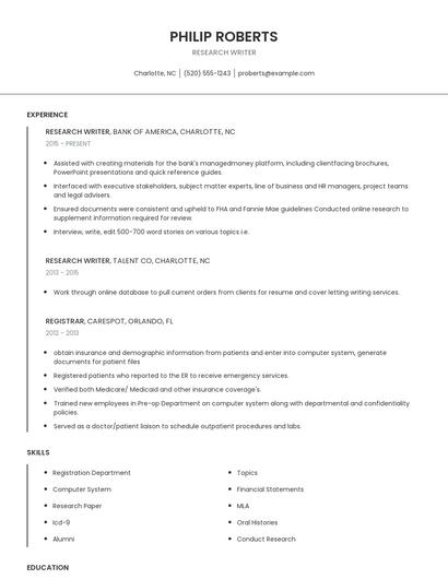 Research Writer Resume