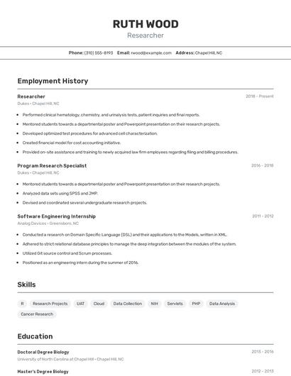 Researcher Resume