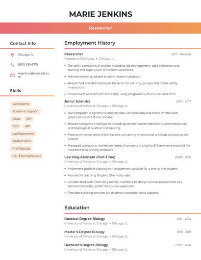Researcher Resume