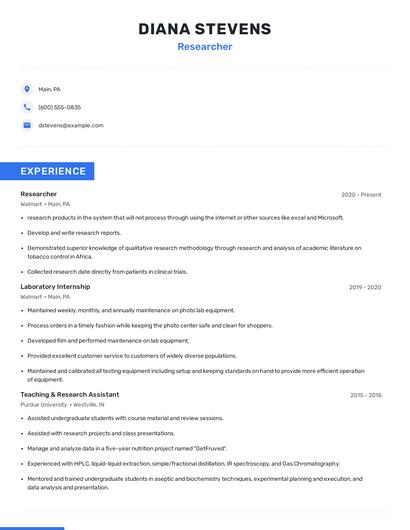 Researcher Resume