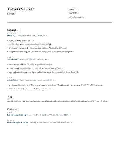 Researcher Resume