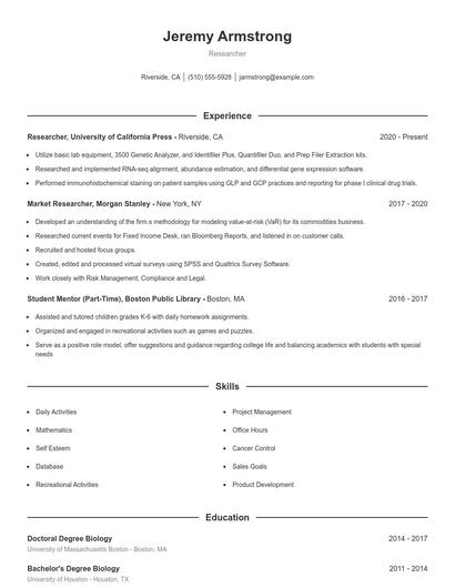 Researcher Resume