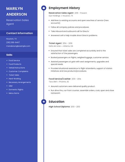 Reservation Sales Agent Resume
