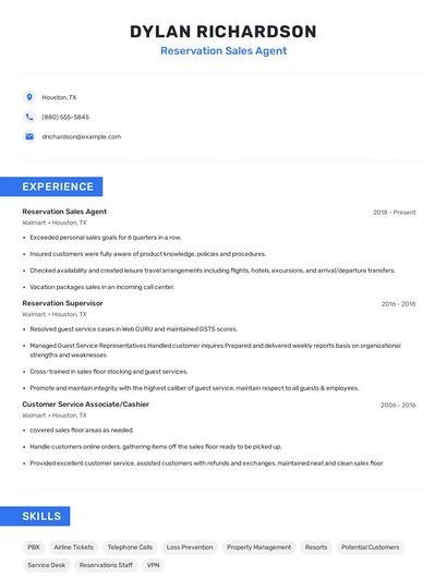 Reservation Sales Agent Resume