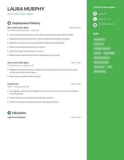 Reservation Sales Agent Resume