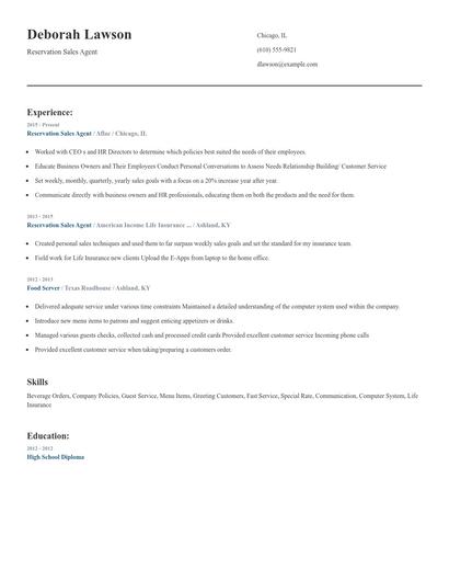 Reservation Sales Agent Resume