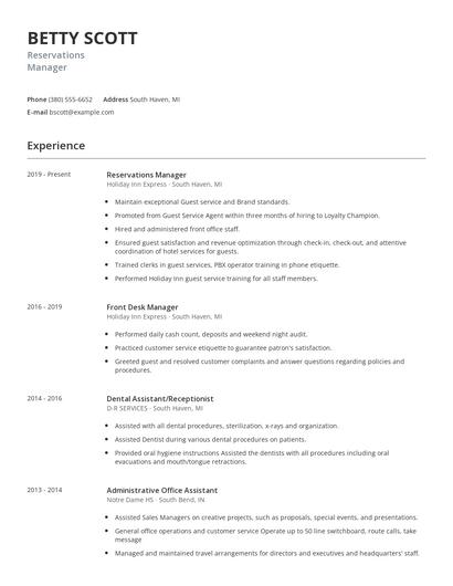 Reservations Manager Resume