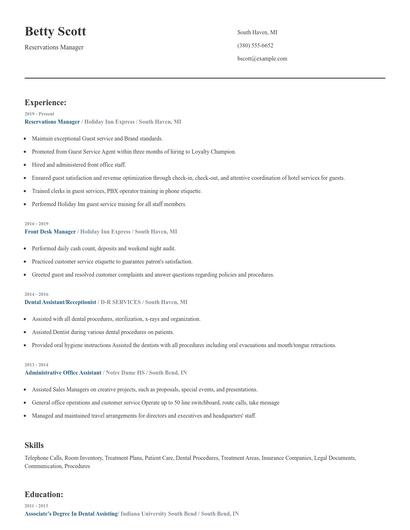 Reservations Manager Resume