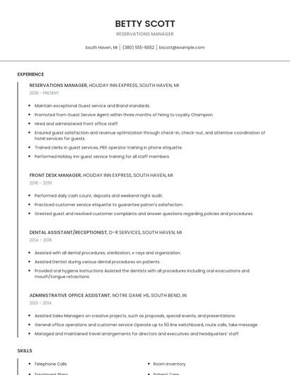 Reservations Manager Resume