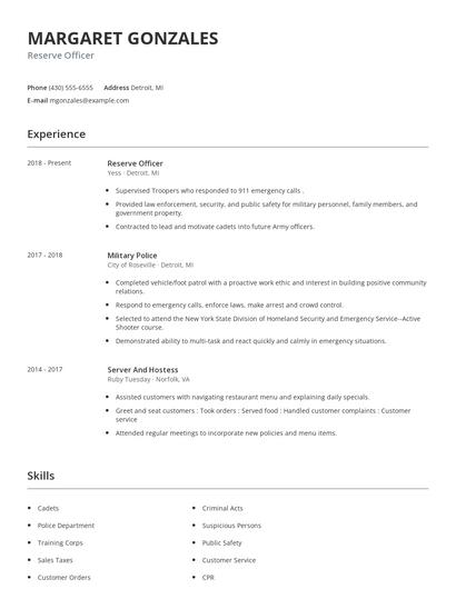 Reserve Officer Resume
