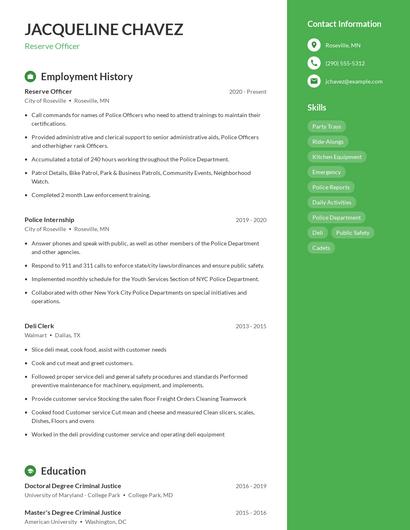 Reserve Officer Resume