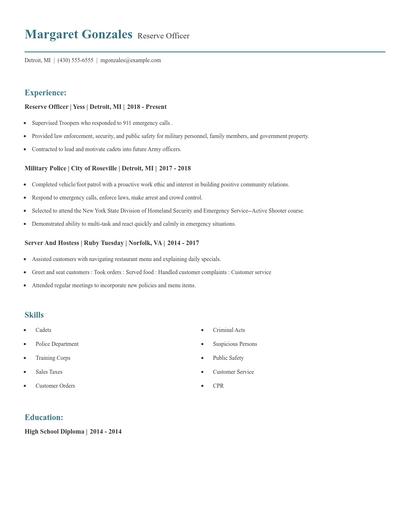Reserve Officer Resume