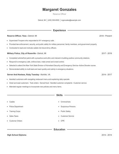 Reserve Officer Resume