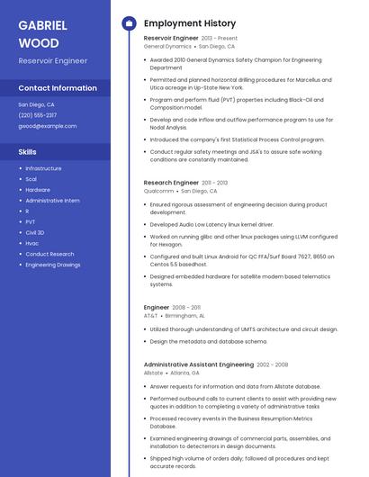 Reservoir Engineer Resume