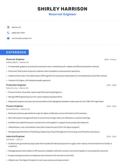Reservoir Engineer Resume