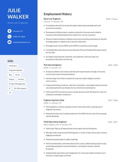 Reservoir Engineer Resume
