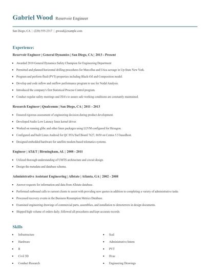 Reservoir Engineer Resume