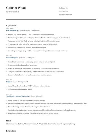 Reservoir Engineer Resume