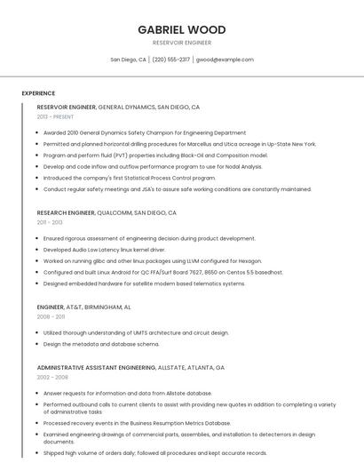 Reservoir Engineer Resume