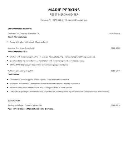 Reset Merchandiser Resume