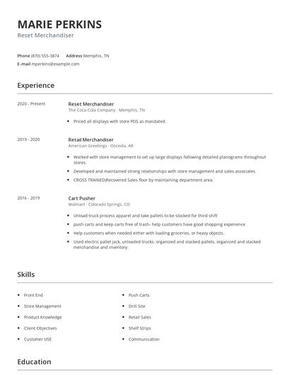 Reset Merchandiser Resume