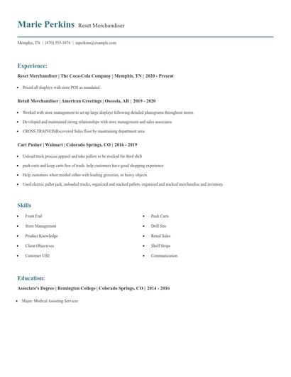 Reset Merchandiser Resume