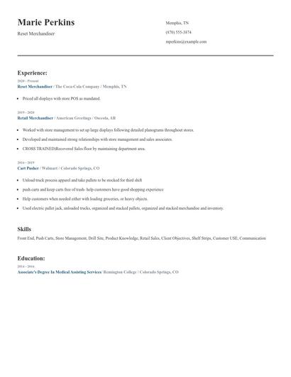 Reset Merchandiser Resume