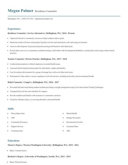 Residence Counselor Resume