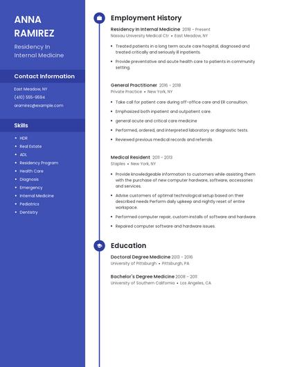 Residency In Internal Medicine Resume