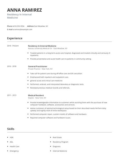 Residency In Internal Medicine Resume