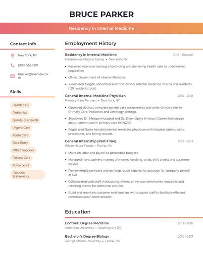 Residency In Internal Medicine Resume