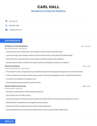 Residency In Internal Medicine Resume