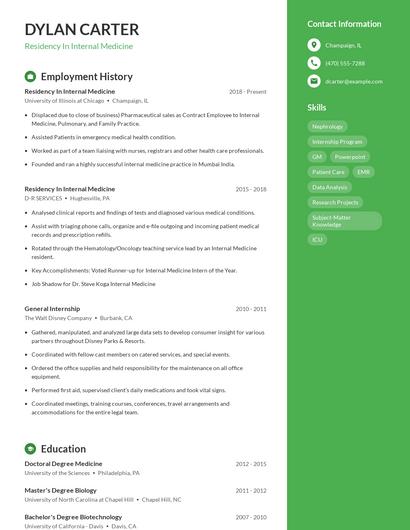 Residency In Internal Medicine Resume