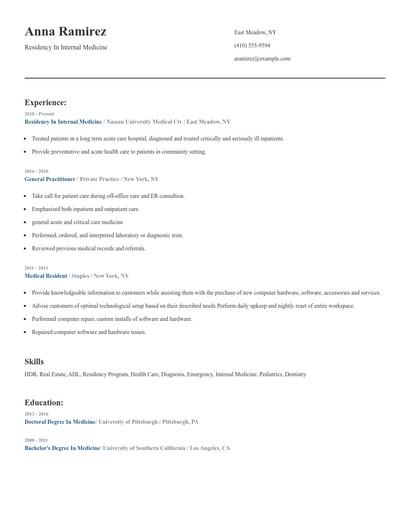 Residency In Internal Medicine Resume