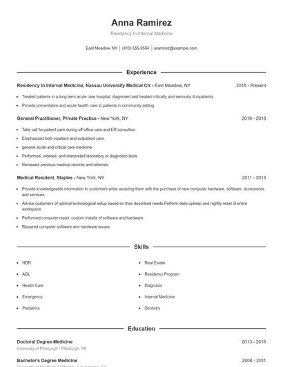 Residency In Internal Medicine Resume