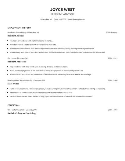 Resident Advisor Resume