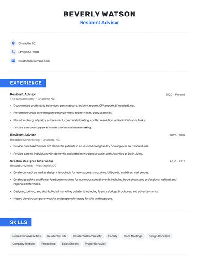 Resident Advisor Resume