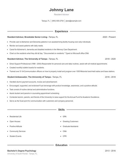 Resident Advisor Resume