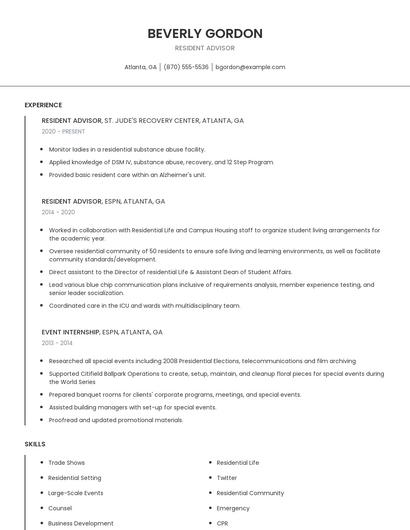 Resident Advisor Resume