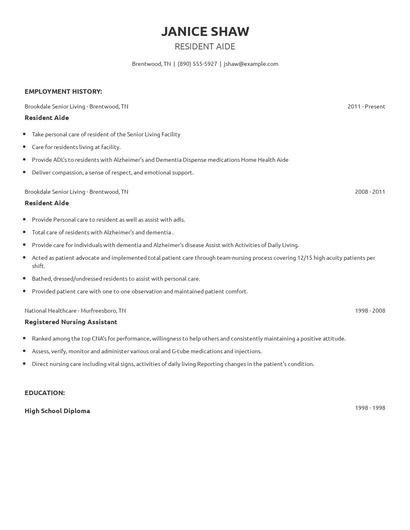 Resident Aide Resume