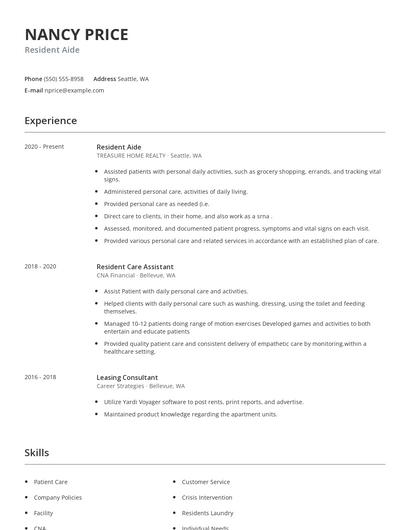 Resident Aide Resume