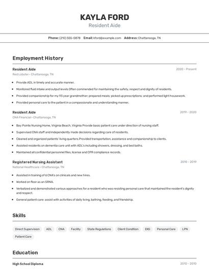 Resident Aide Resume