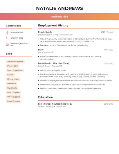 Resident Aide Resume