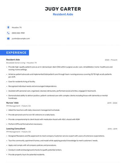 Resident Aide Resume