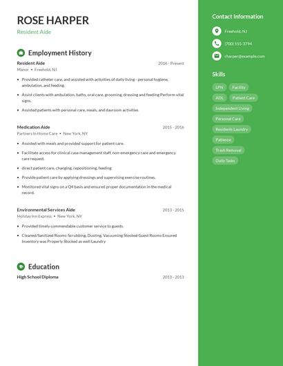 Resident Aide Resume