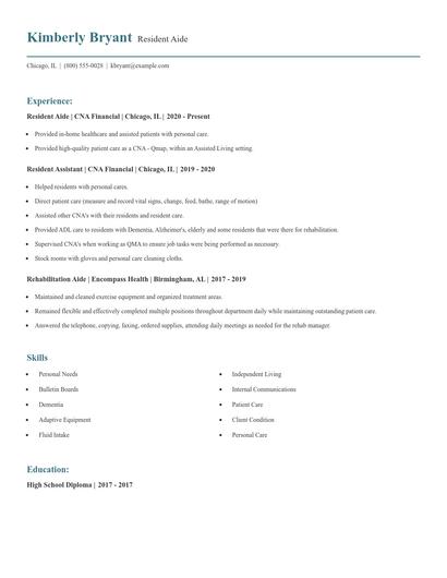 Resident Aide Resume