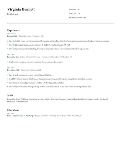 Resident Aide Resume
