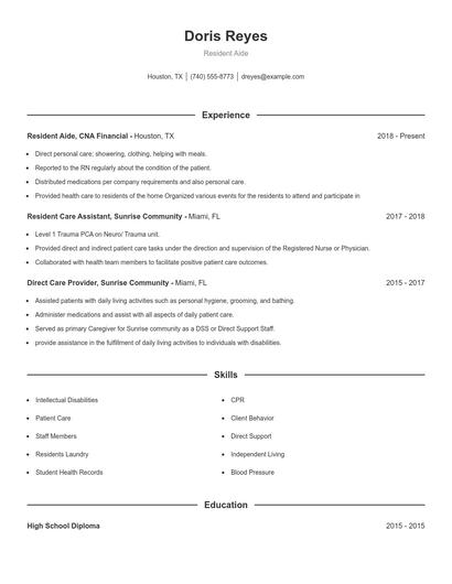 Resident Aide Resume